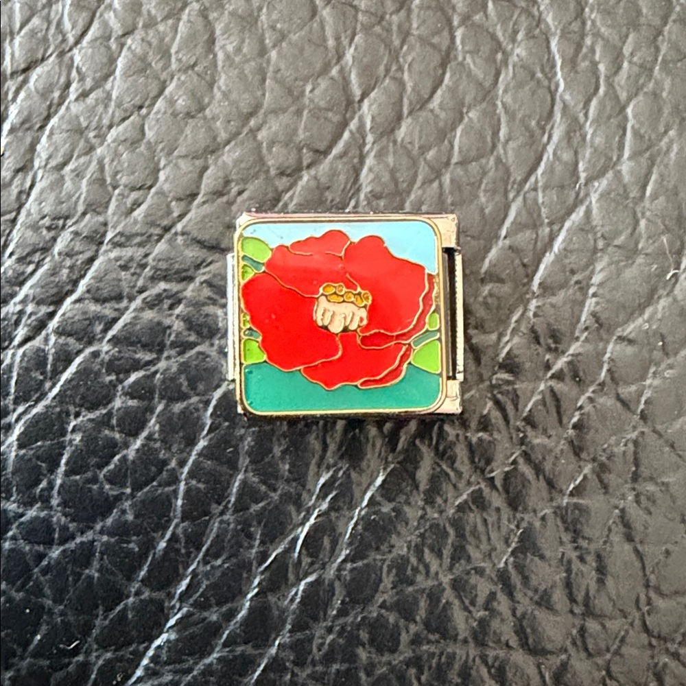 Red Poppy Flower Vintage Inspired Flower Italian Charm Link
